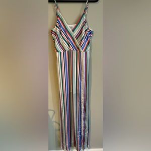 L JACK Rainbow Striped Surplice Maxi Dress